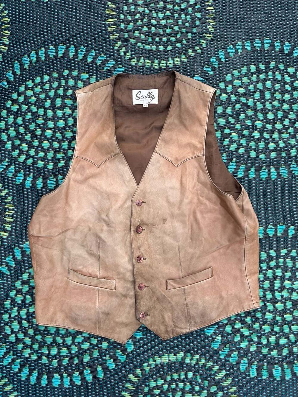 Scully Leather Western Vest Size 44 Brown Distressed